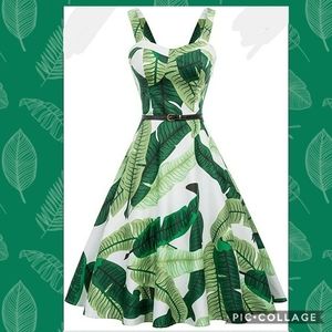 Belle Poque Green Banana Leaf Swing Dress